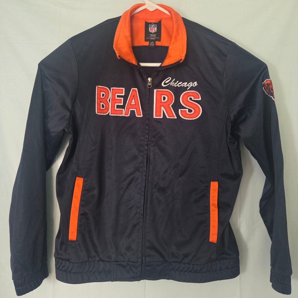 NFL Team Apparel Chicago Bears Women Track Jacket Navy Blue Orange Full Zip L